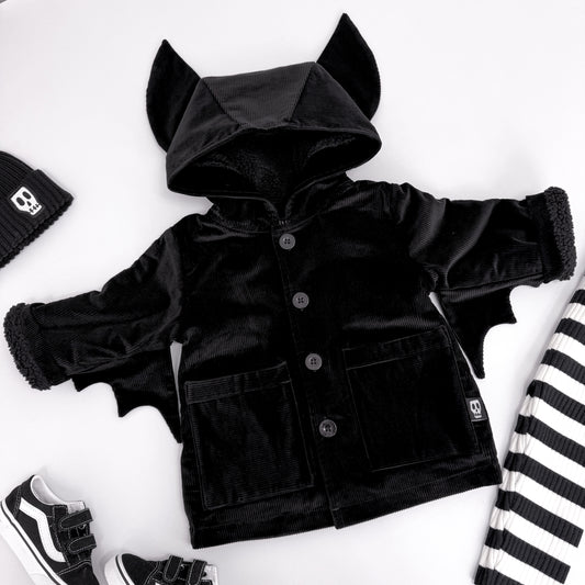 NOT SO BASIC CORD BLACK BAT EAR COAT