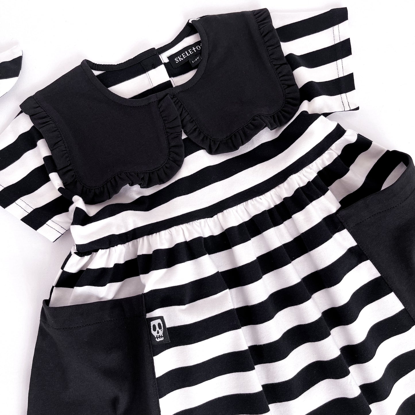 NOT SO BASIC BLACK & WHITE STRIPE COLLAR SMOCK DRESS