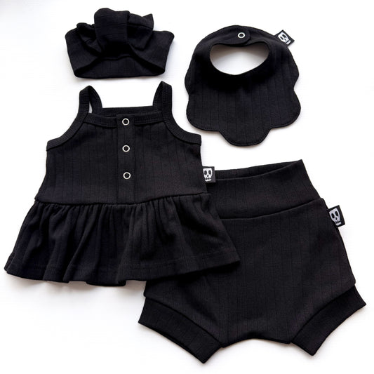 BABY POINTELLE BLACK 4 PIECE FRILL BABY SET