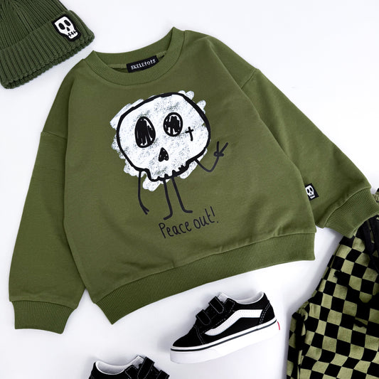 PEACE OUT OLIVE GREEN SWEATSHIRT