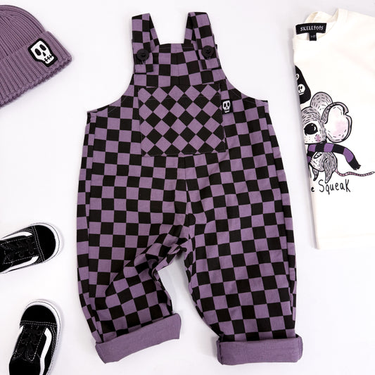 CHECKERBOARD SMOKEY LILAC & BLACK DUNGAREES