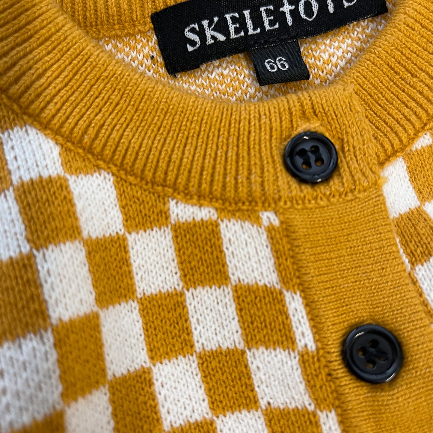 CHUNKY KNITTED MUSTARD CHECKERBOARD ALL IN ONE