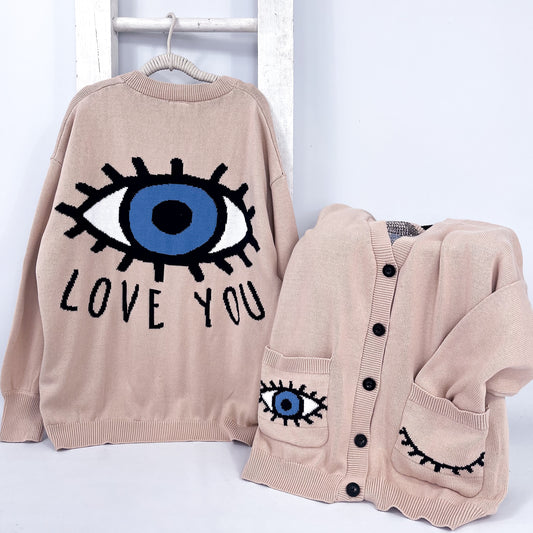 ADULT EYE LOVE YOU KNITTED CARDIGAN