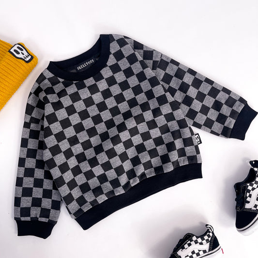 Kids sweatshirt in checkerboard grey and black
