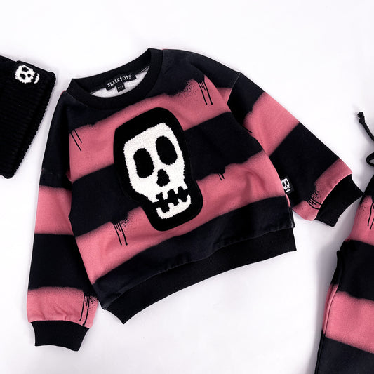 Kids black and pink sweatshirt with skelly skull and dripping paint design