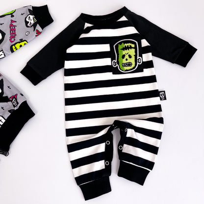 LITTLE TERROR STRIPE PATCH FOOTLESS ROMPER