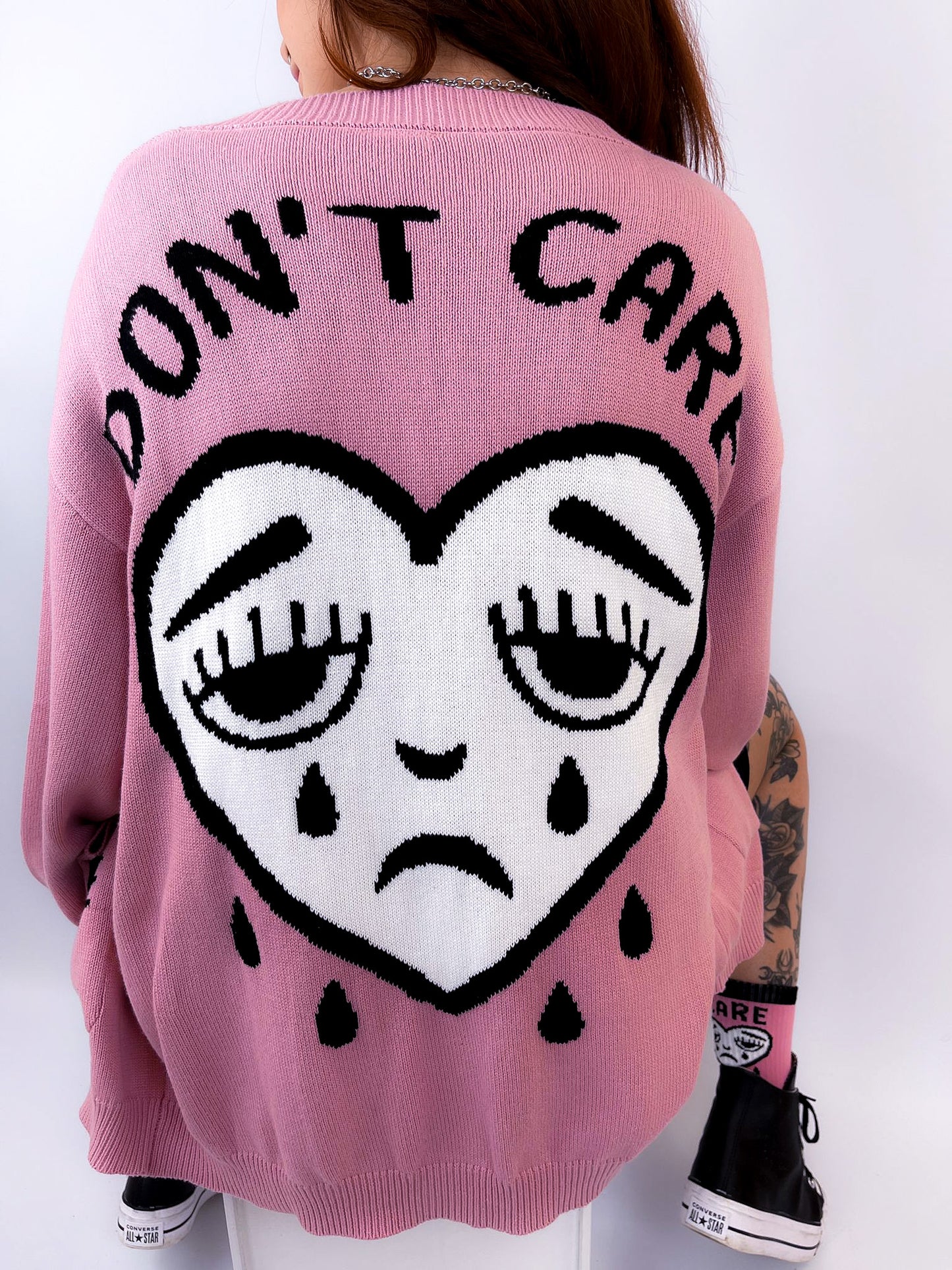 ADULT DON’T CARE PINK KNITTED CARDIGAN