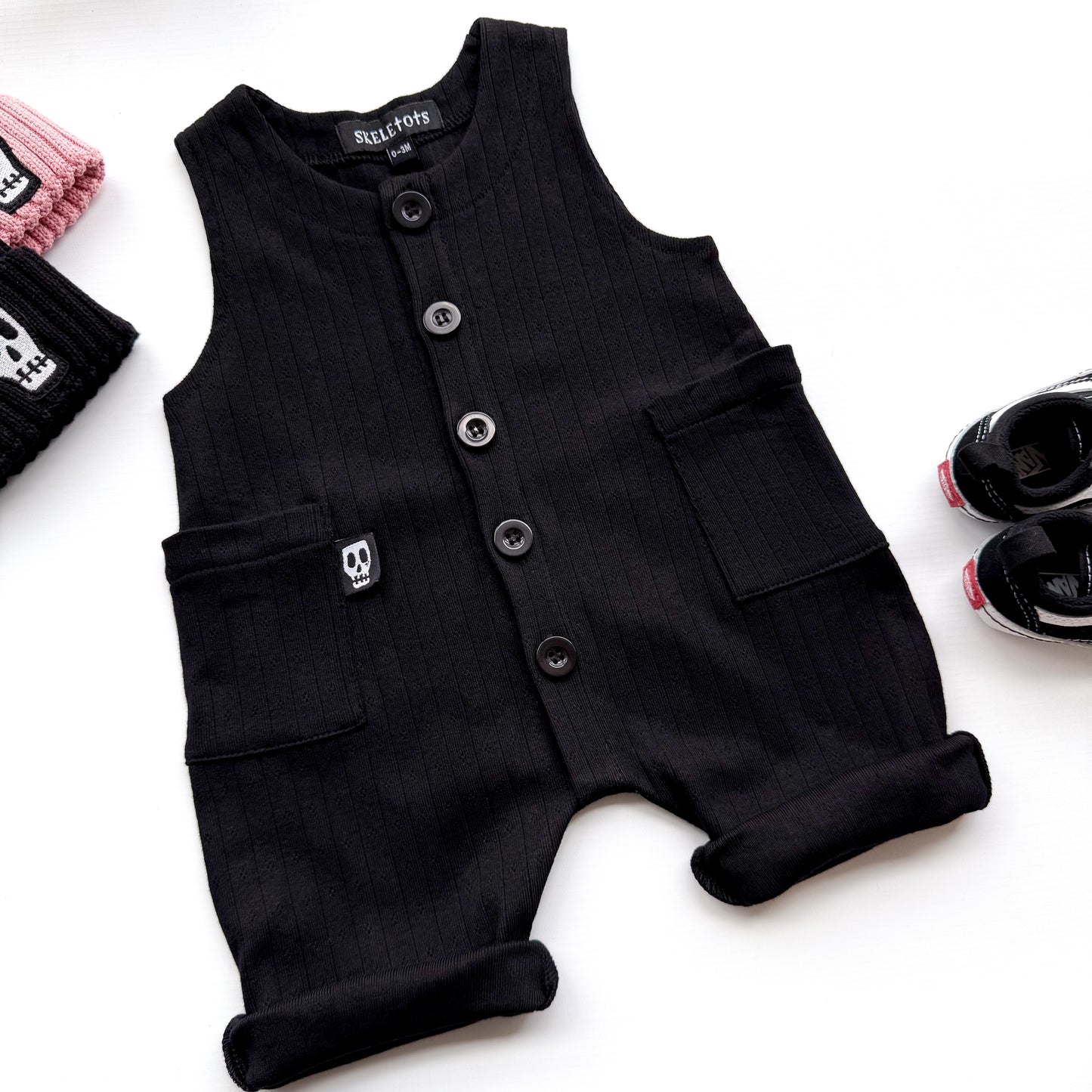BABY POINTELLE BLACK OVERALL DUNGAREES