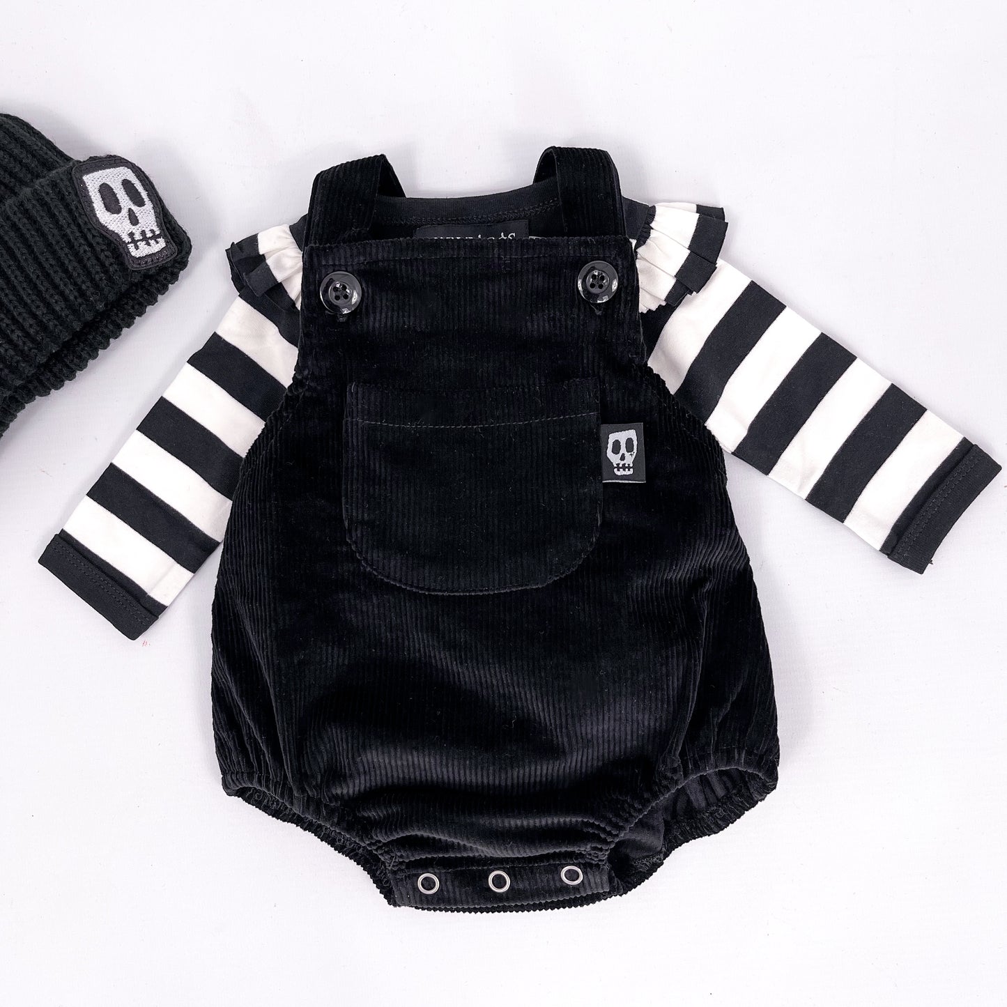 NOT SO BASIC BLACK CORD BABY ROMPER