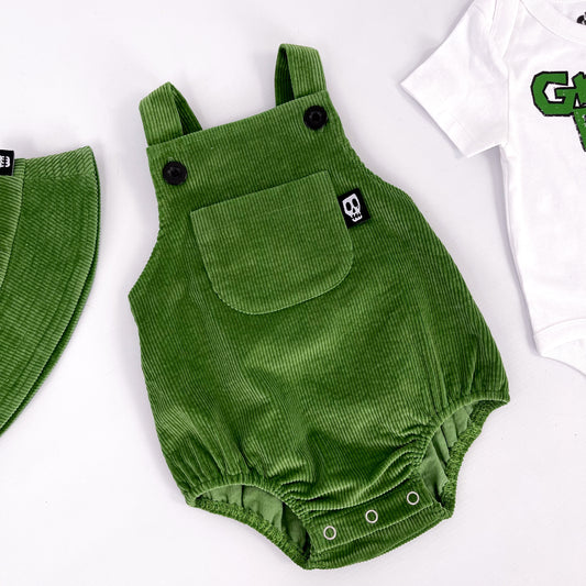 NOT SO BASIC GREEN CORD BABY ROMPER