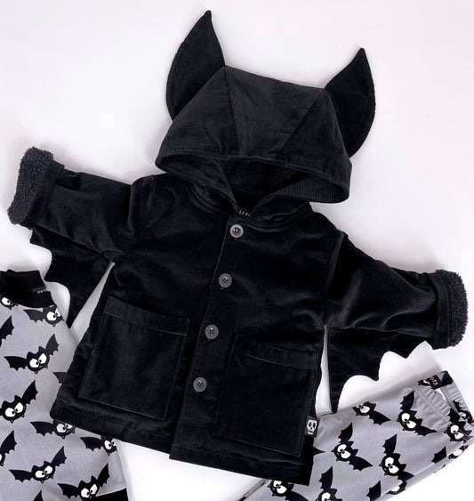 NOT SO BASIC CORD BLACK BAT EAR COAT