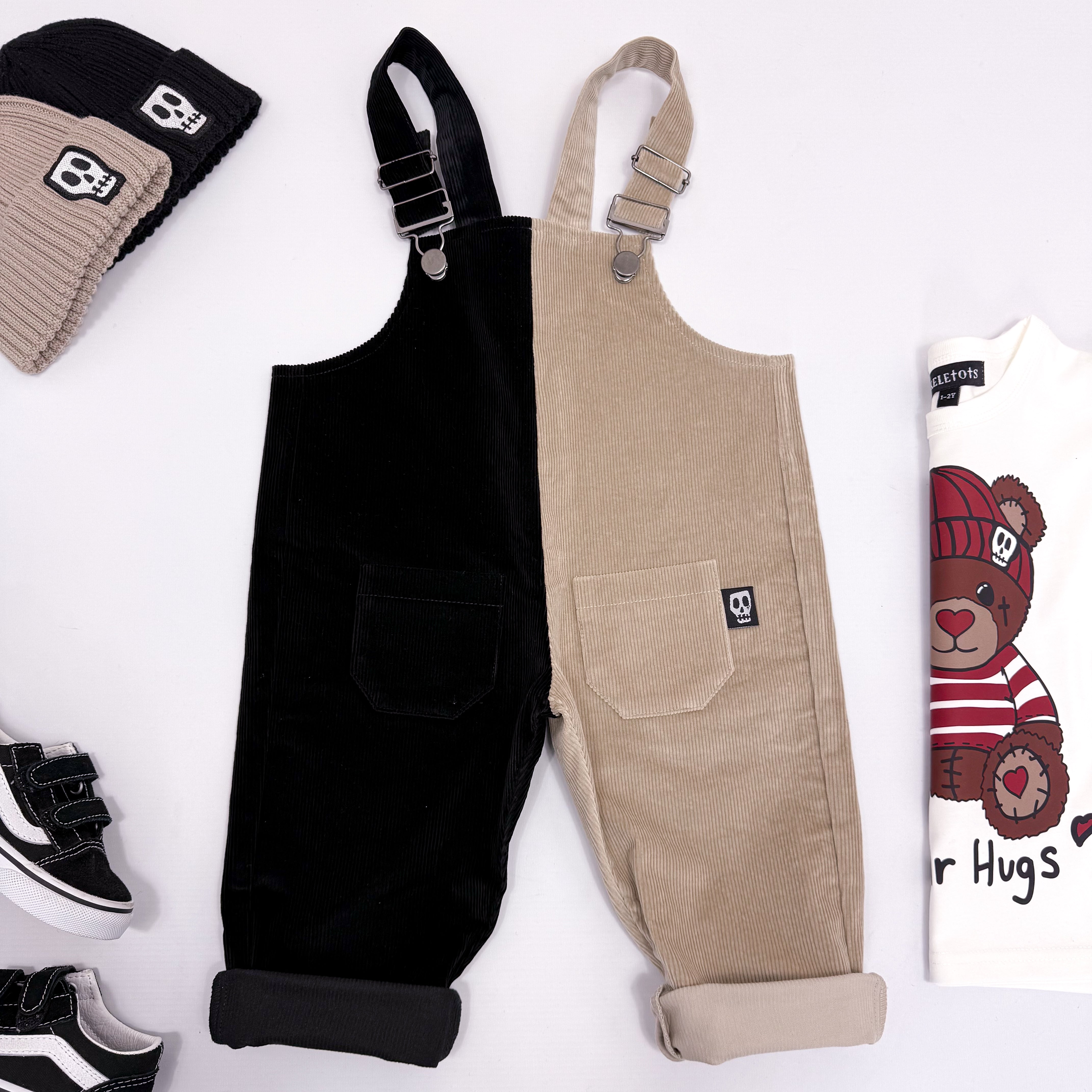 Kids Corduroy Dungarees - Half Grey & Half Black - Not So Basic Basics ...