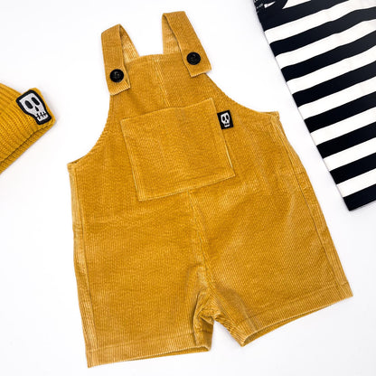 NOT SO BASIC MUSTARD CORDUROY SHORT DUNGAREES