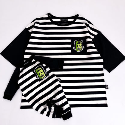 LITTLE TERROR STRIPE PATCH FOOTLESS ROMPER