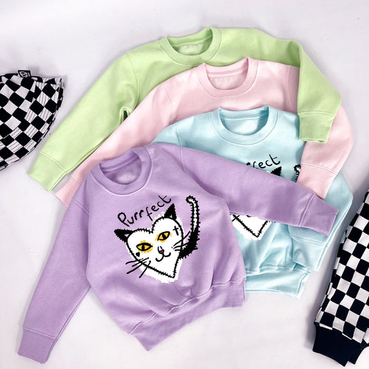 Kids pastel pink sweatshirt with heart shaped cat face design