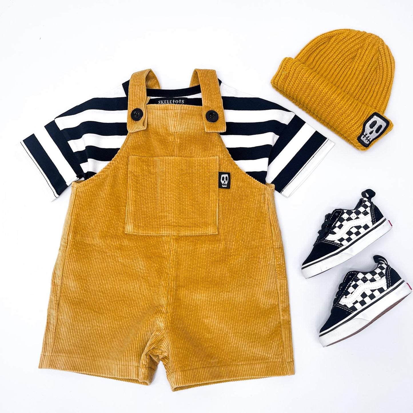 NOT SO BASIC MUSTARD CORDUROY SHORT DUNGAREES