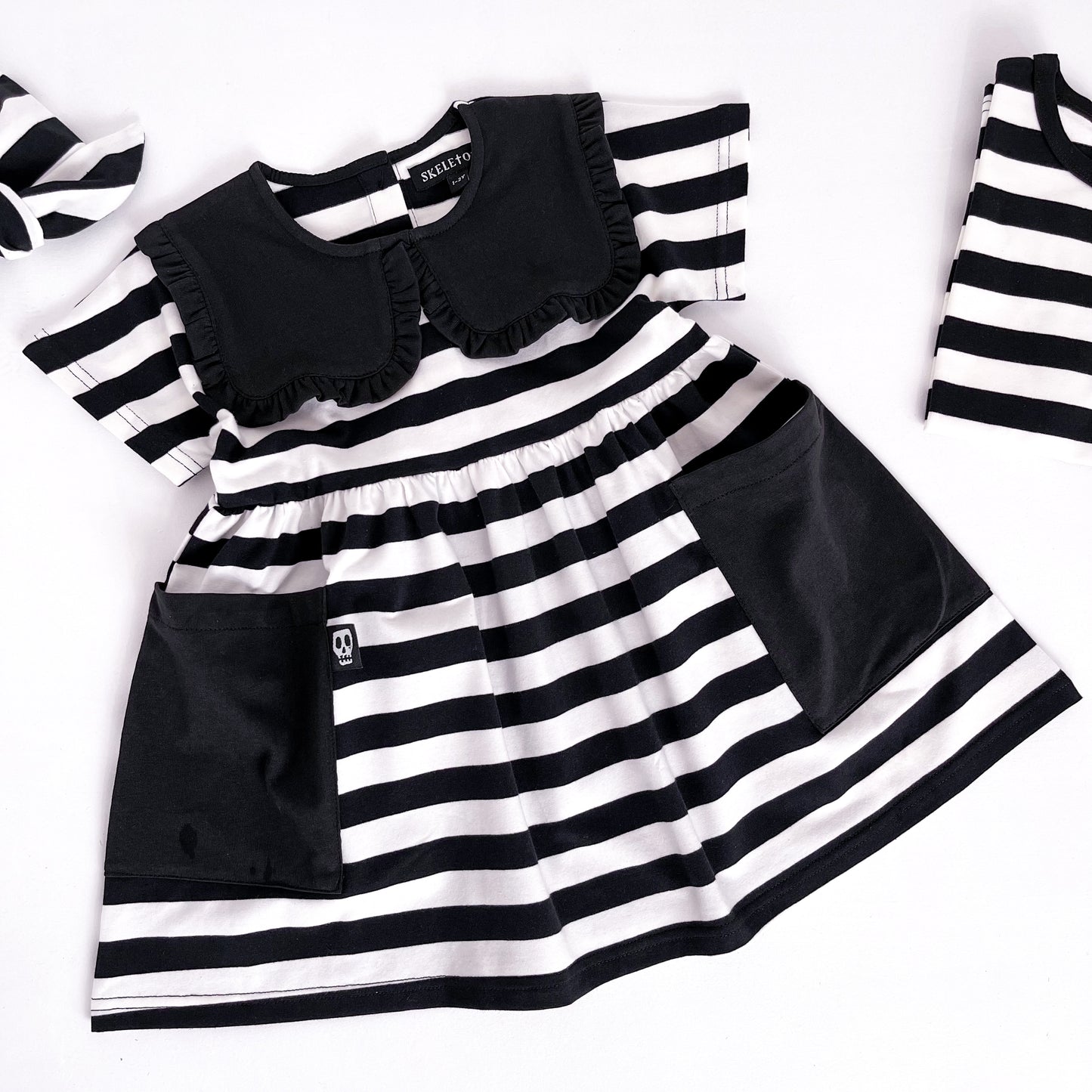 NOT SO BASIC BLACK & WHITE STRIPE COLLAR SMOCK DRESS