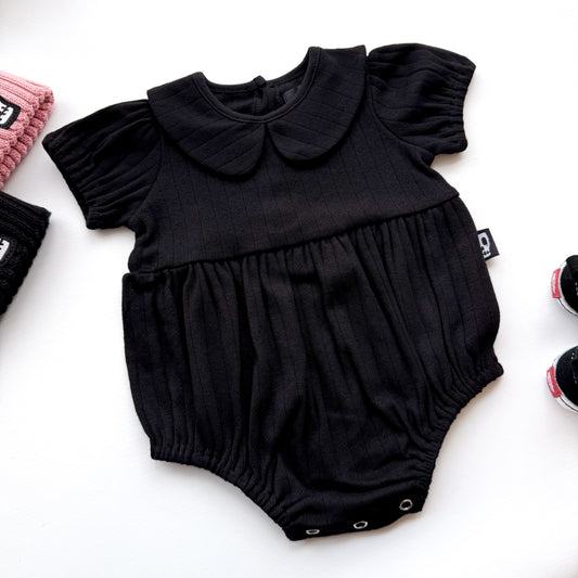 BABY POINTELLE BLACK COLLAR ROMPER