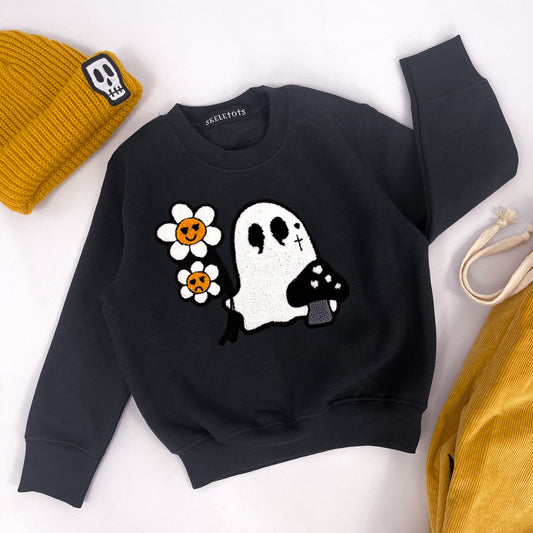 ⚡MUSTARD DAISY GHOST EMBROIDERED PATCH BLACK SWEATSHIRT⚡