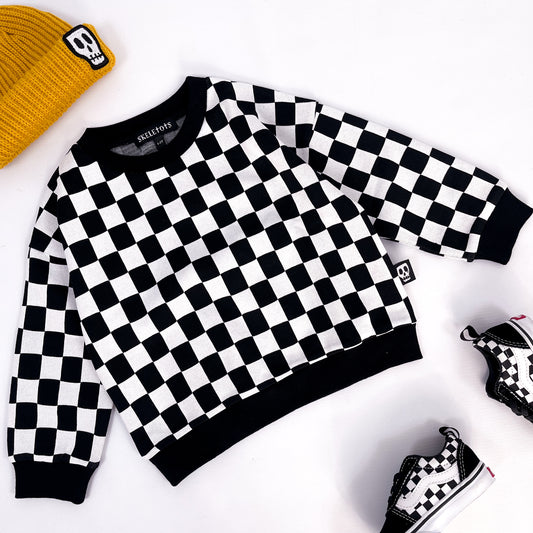 Kids sweatshirt in checkerboard white and black