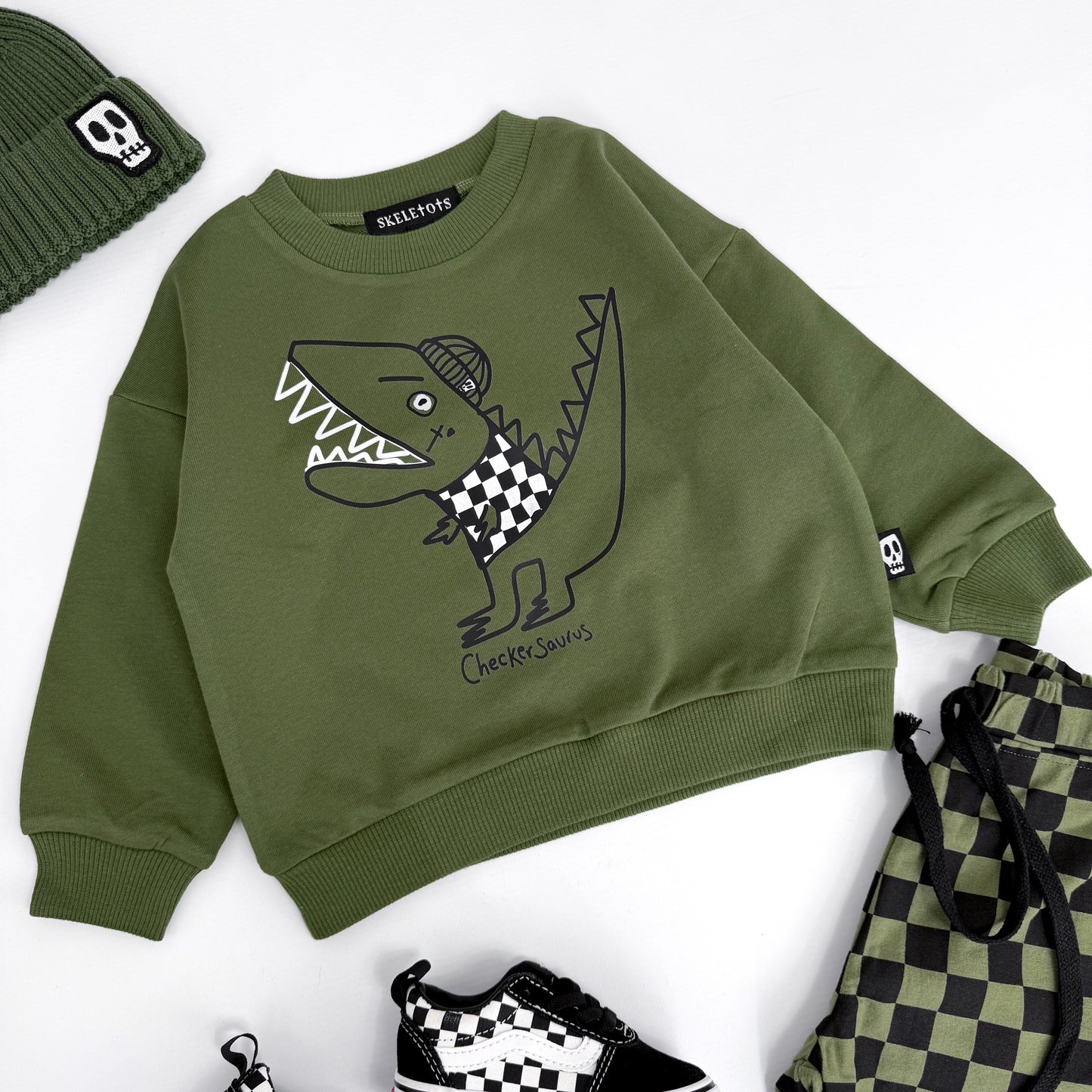 CHECKERSAURUS DINO SWEATSHIRT
