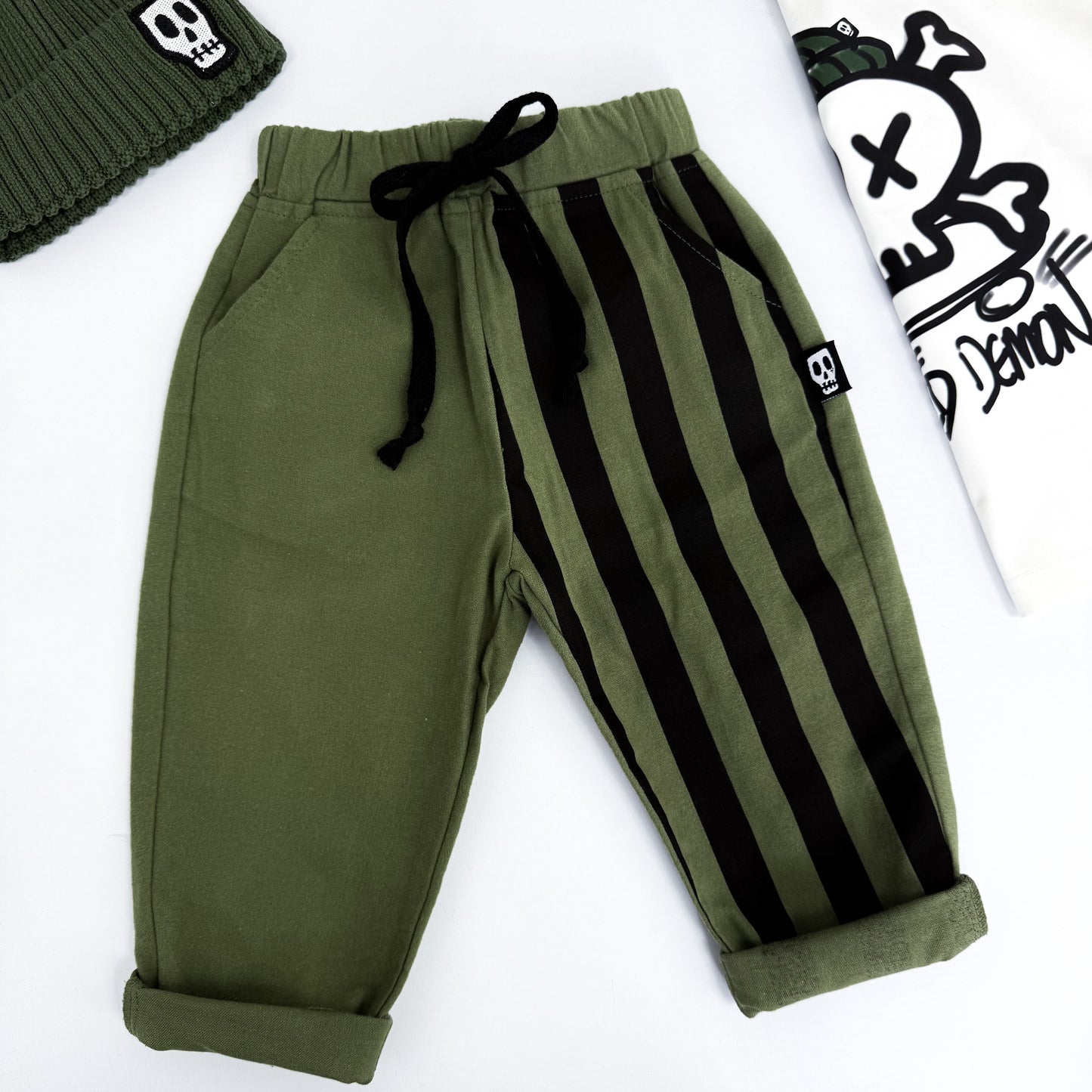 OLIVE GREEN STRIPE TROUSERS