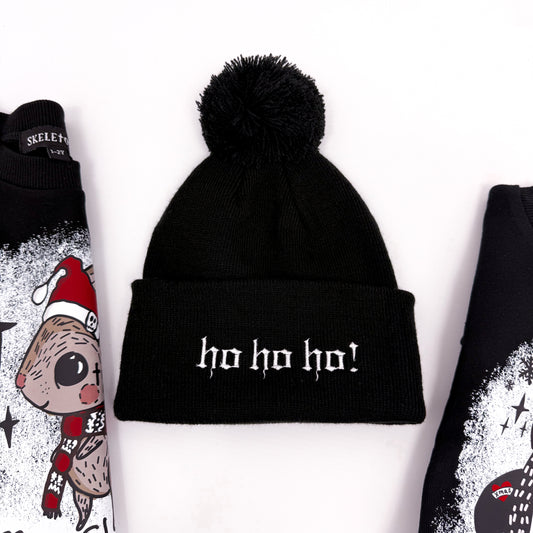 HO HO HO CHRISTMAS BOBBLE KNIT HAT