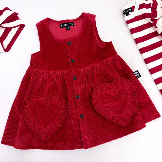 NOT SO BASIC RED LOVE HEART PINAFORE SMOCK DRESS