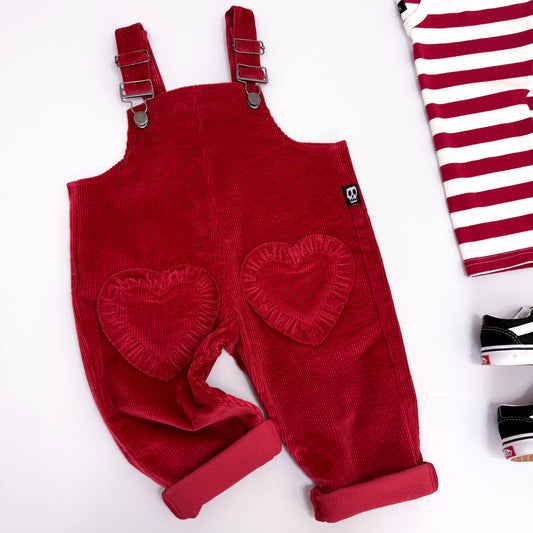 NOT SO BASIC RED LOVE HEART CORD DUNGAREES