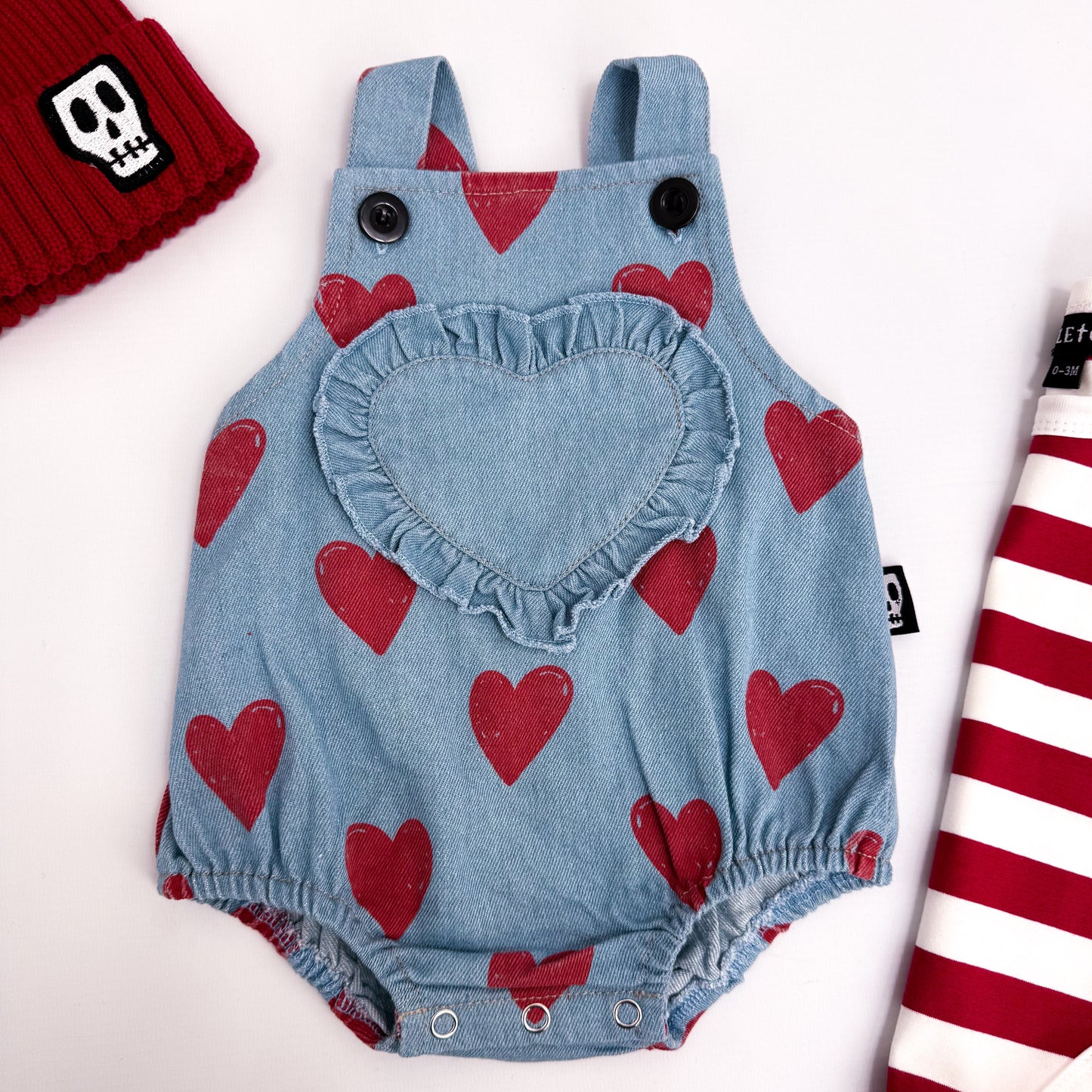 LOVE HEART DENIM BABY ROMPER