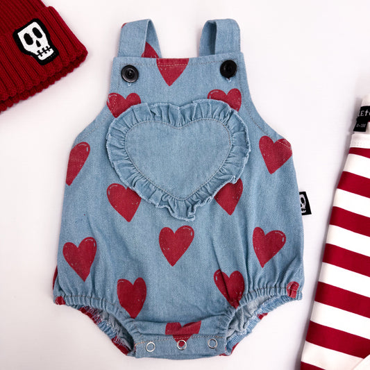 LOVE HEART DENIM BABY ROMPER