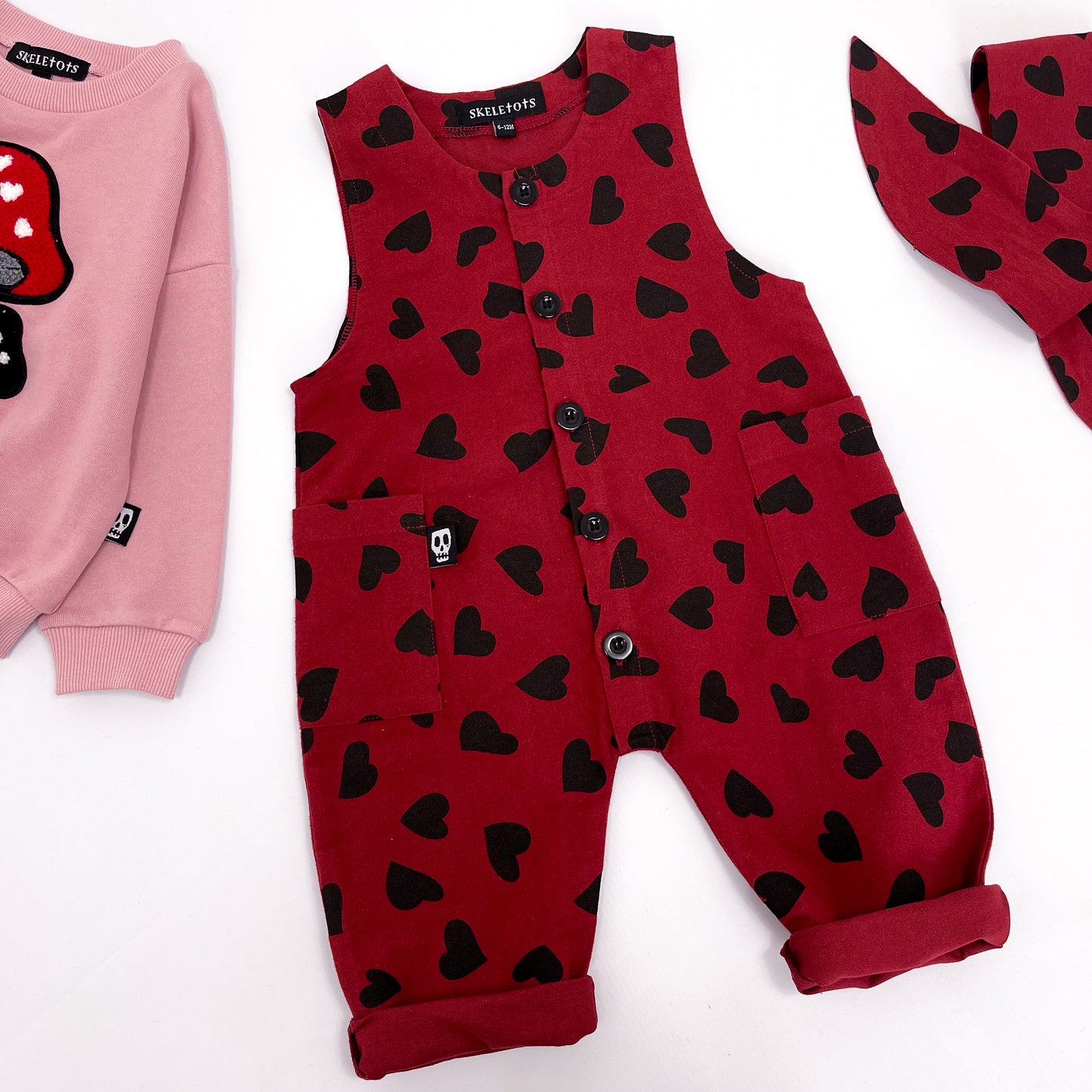 LOVE HEARTS RED OVERALL DUNGAREES