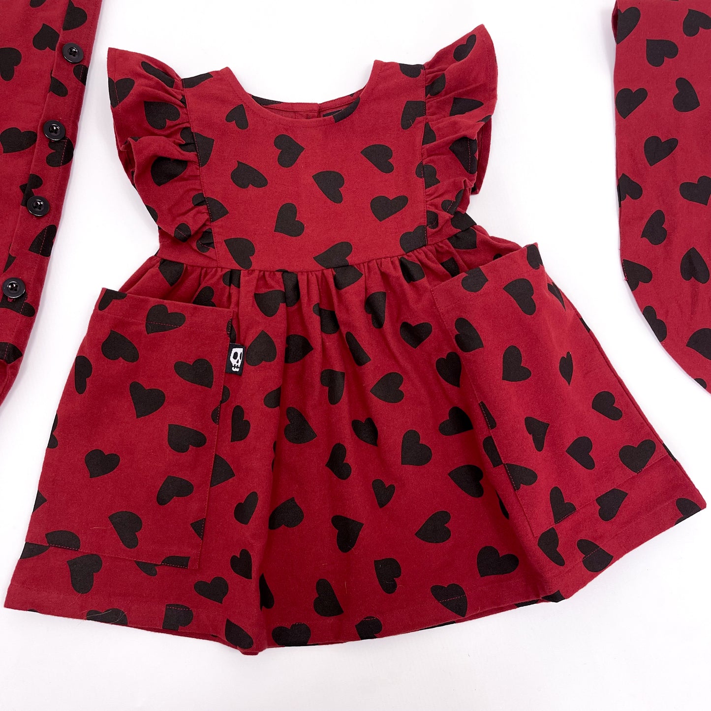 LOVE HEARTS RED FRILL SLEEVE DRESS