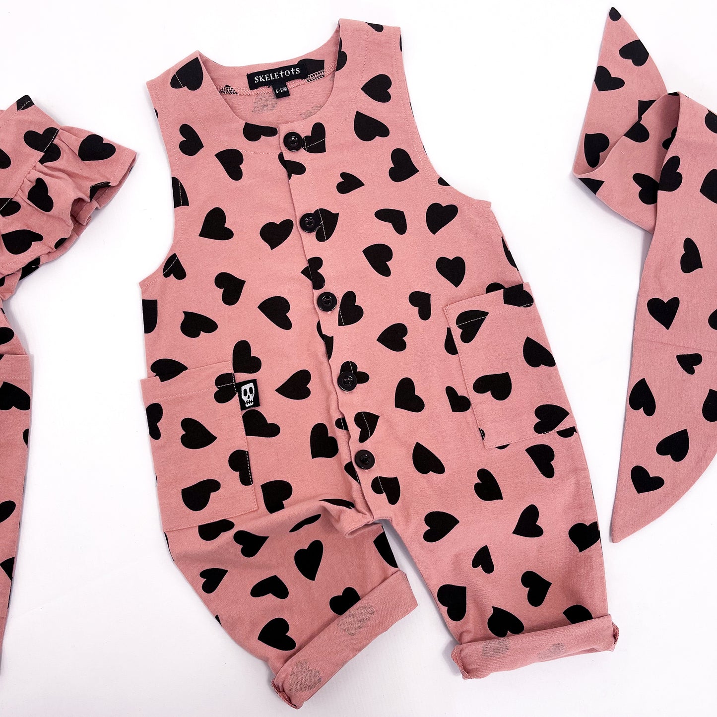 LOVE HEARTS DUSKY PINK OVERALL DUNGAREES