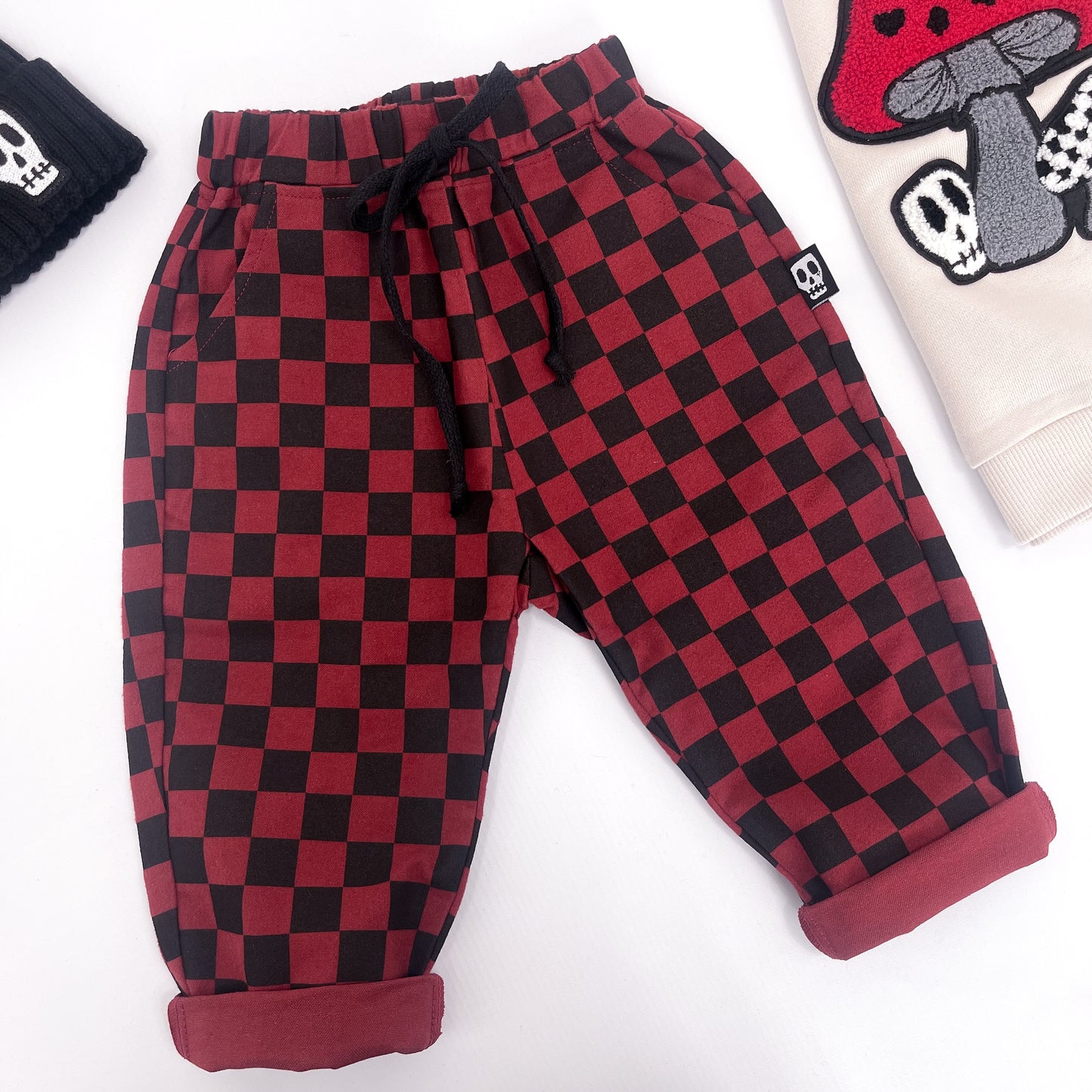 CHECKERBOARD RED & BLACK TROUSERS