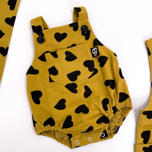 LOVE HEARTS MUSTARD BABY ROMPER