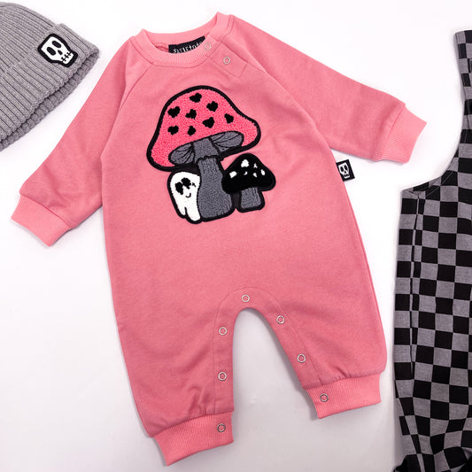 PINK TOADSTOOL GHOST DUSKY ROSE FOOTLESS ROMPER