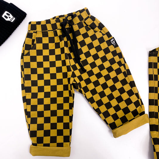 CHECKERBOARD MUSTARD & BLACK TROUSERS