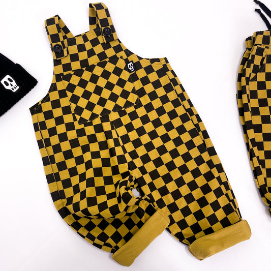 CHECKERBOARD MUSTARD & BLACK DUNGAREES