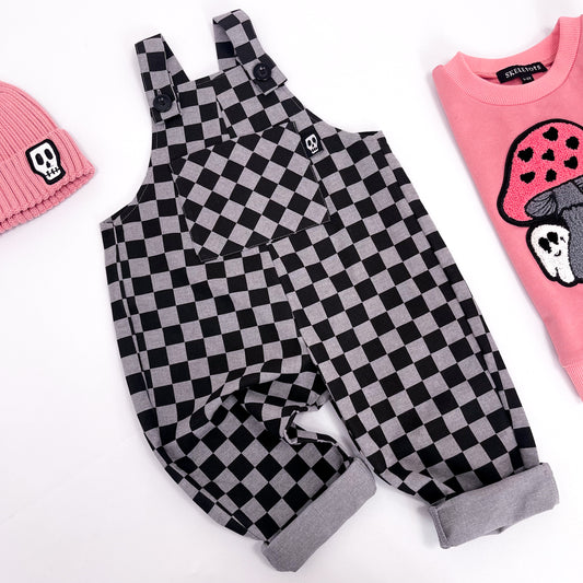 CHECKERBOARD GREY & BLACK DUNGAREES