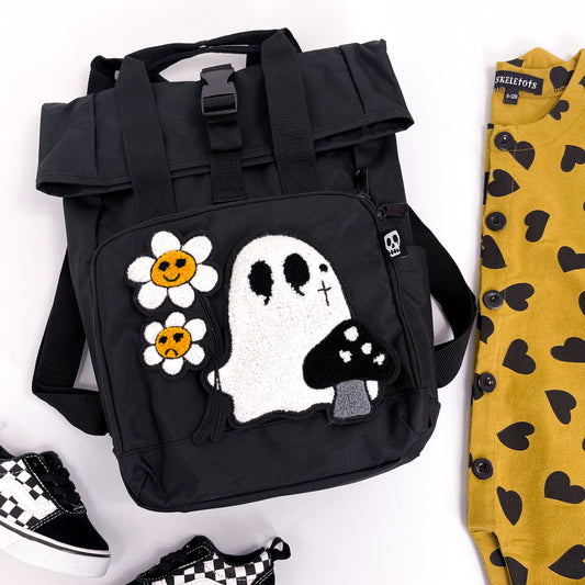 MUSTARD DAISY GHOST PATCH ROLL TOP BACKPACK BAG