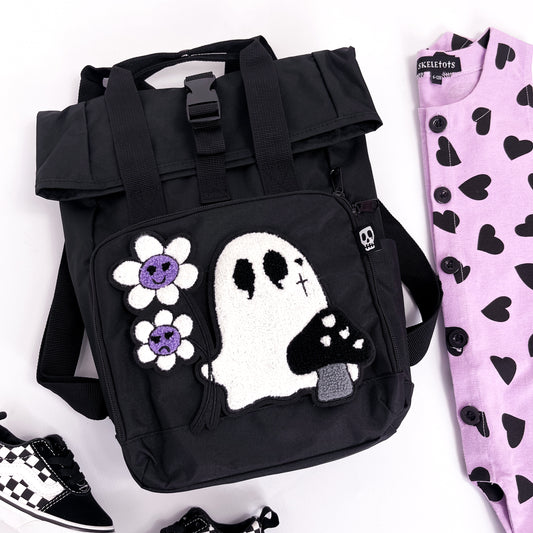 LILAC DAISY GHOST PATCH ROLL TOP BACKPACK BAG