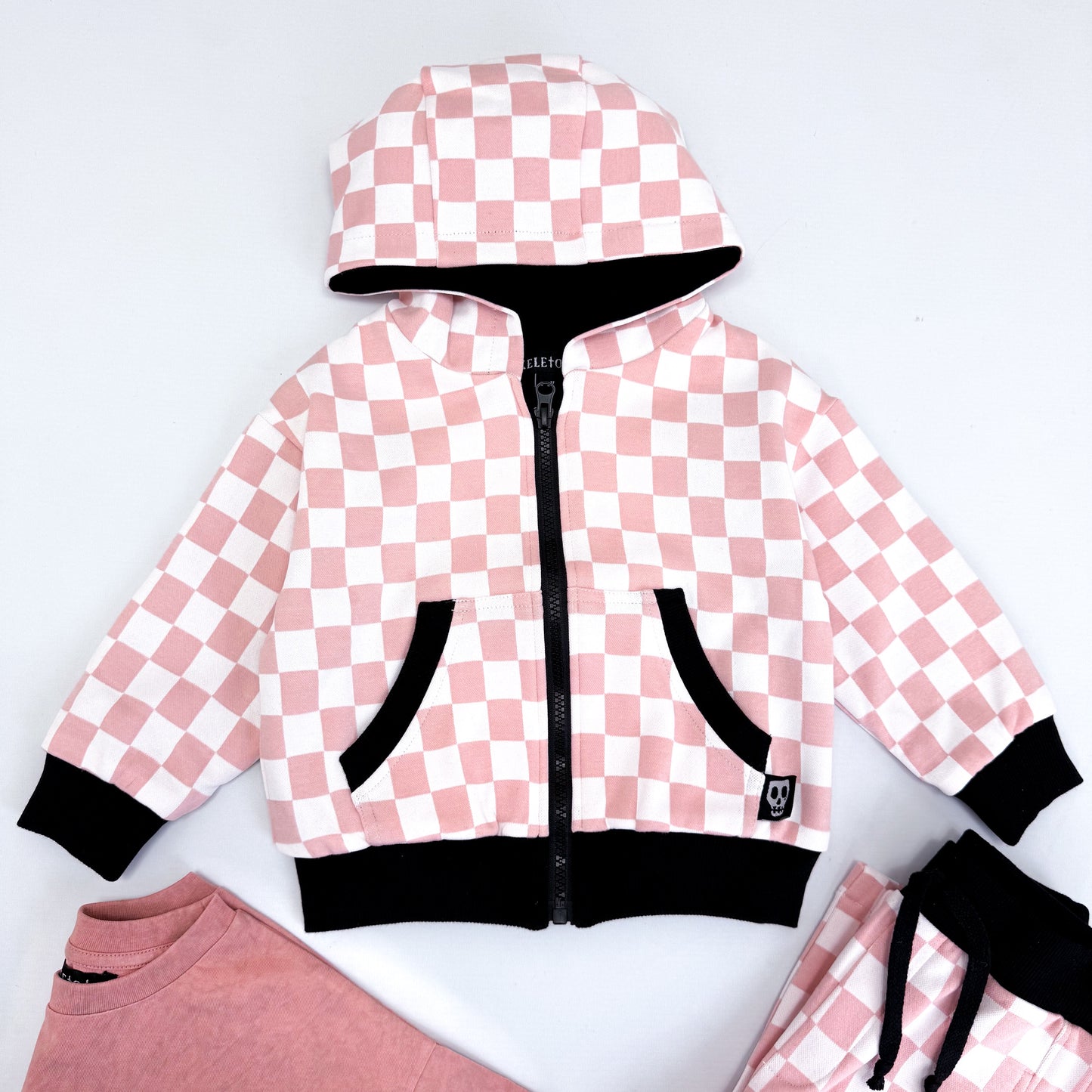 PINK CHECKERBOARD HOODED JACKET