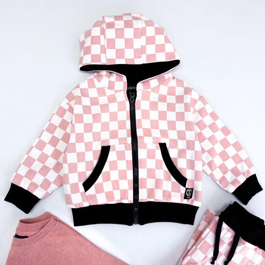 PINK CHECKERBOARD HOODED JACKET