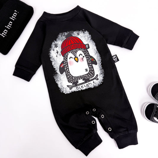 SLEIGH PENGUIN CHRISTMAS FOOTLESS ROMPER