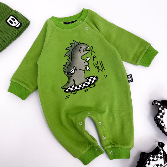 RAWR! DINOSAUR FOOTLESS GREEN ROMPER