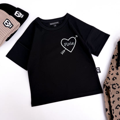 PERSONALISED EMBROIDERED BLACK TATTOO HEART TEE