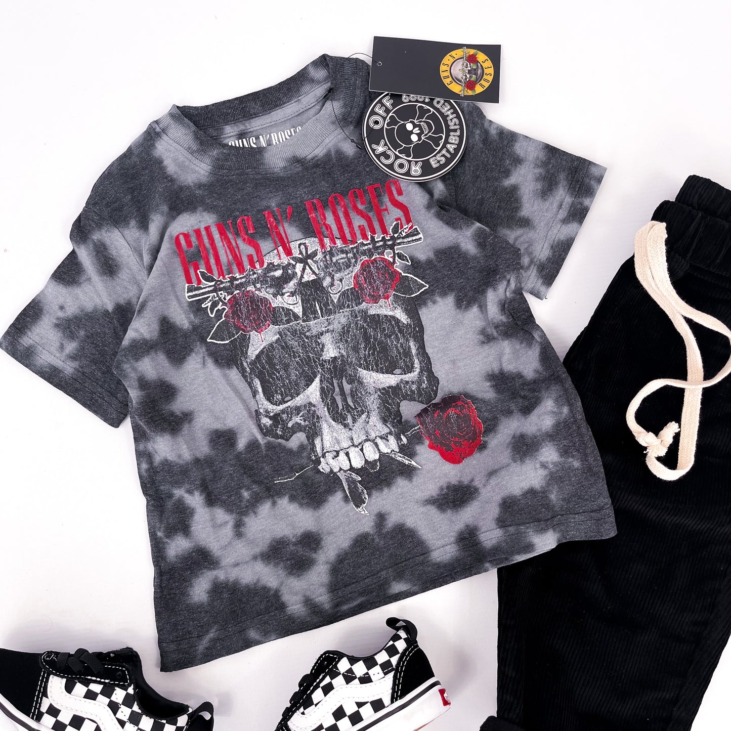 Kids Guns N' Roses band t shirt, flower skull design