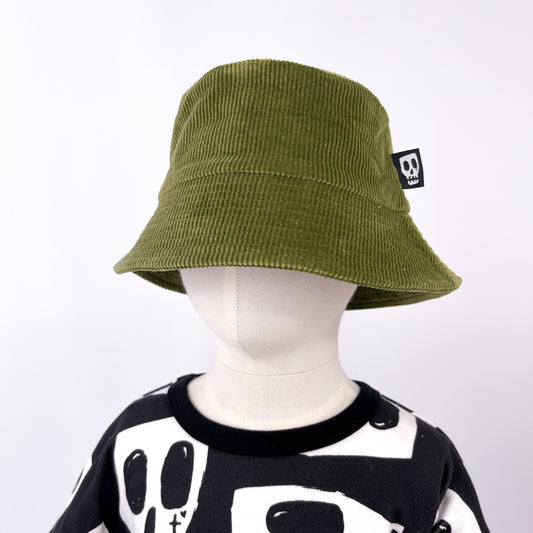 Kids olive green corduroy bucket hat