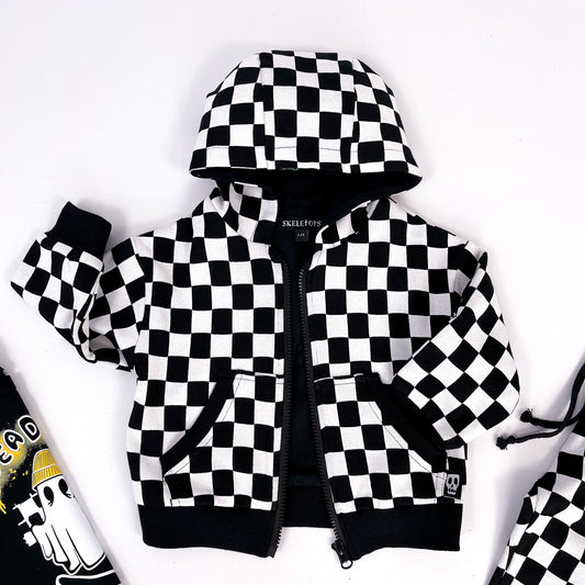 CHECKERBOARD HOODED JACKET